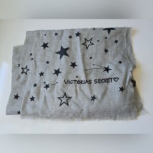 Victoria's Secret Star Print Wool Acrylic Blend Scarf Grey 77" x 30"